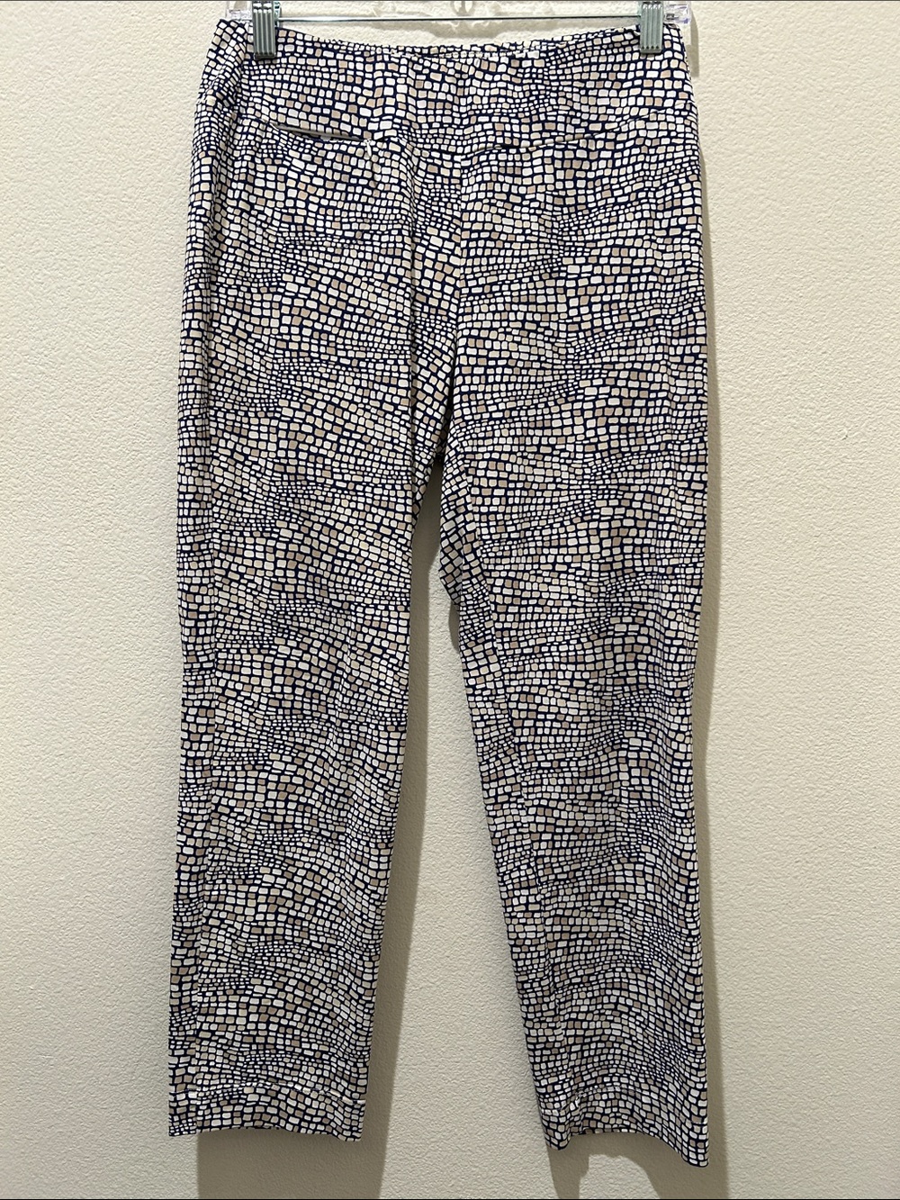 J.McLaughlin Blue/Beige Square design Athletic Pants w/ front zipper pocket
